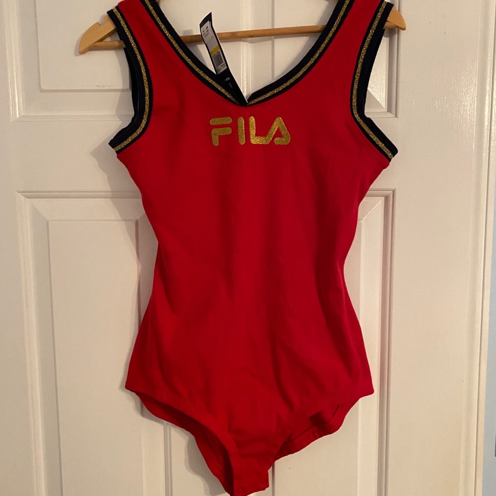 Red FILA Bodysuit
